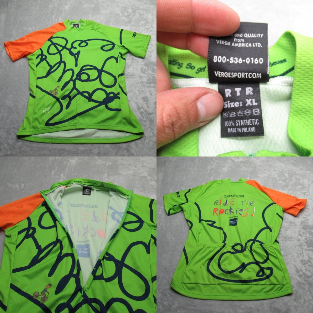 Ride The Rockies Cycling Jersey Unisex XL Verge Sport Green Raglan‎ Sleeve